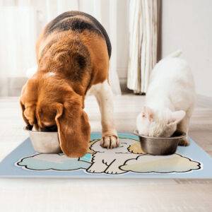 Happy Dog Pet Food Mat - Dog in Heaven Anti-Slip Pet Bowl Mat - Printed Pet Feeding Mat Feeding Supplies Pets Supplies 