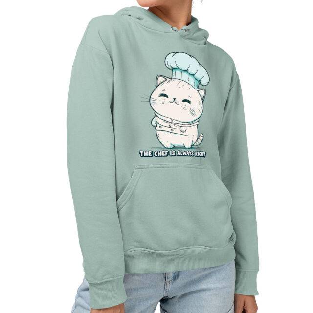 Chef Is Always Right Sponge Fleece Hoodie - Kawaii Cat Hoodie - Cute Hooded Sweatshirt Color: Dusty Blue Size: S|M|L|XL|2XL 